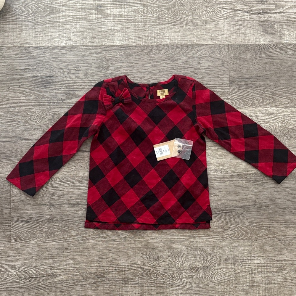NWT girls 4t 100% cotton buffalo Check top with bow